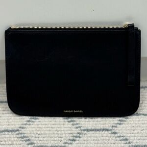 MANSUR GAVRIEL Sleek Black Leather Zip-Pouch Wristlet W/ Gold Hardware - AS IS